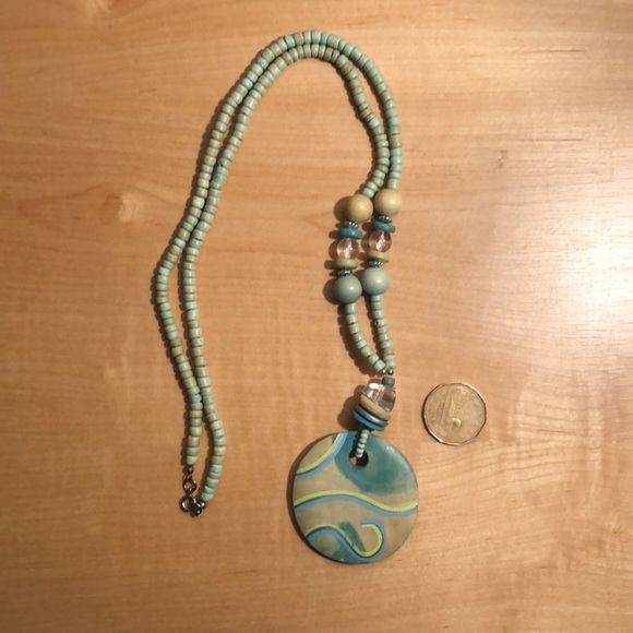Stained Painted Wood and Mixed Beads Necklace - Picture 2 of 6